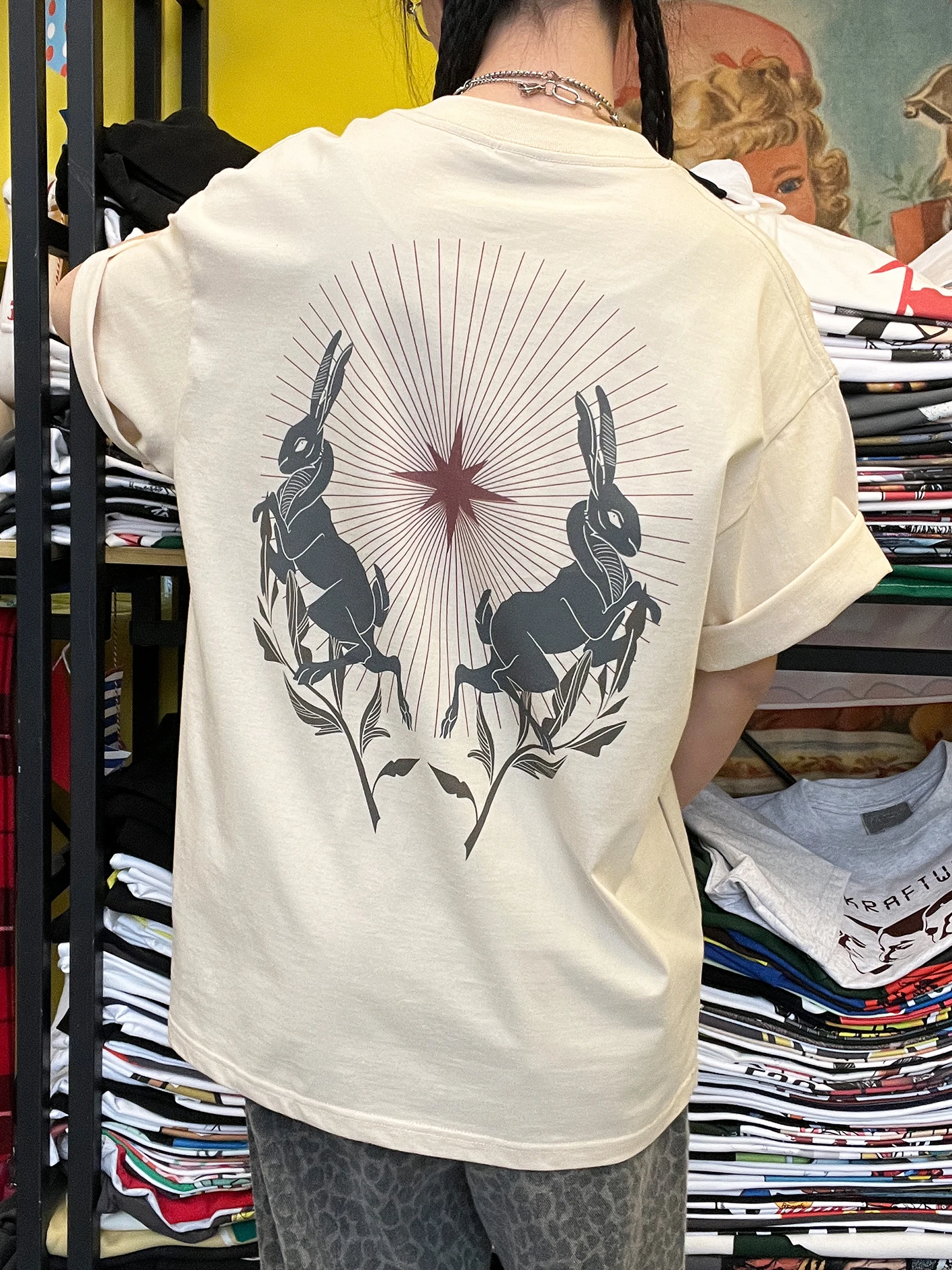 Heavyweight 260G Oversize Cartoon Rabbit Men's Short Sleeve T-shirt by Wang Studio Cotton Spandex Blend Spring 2025 Collection