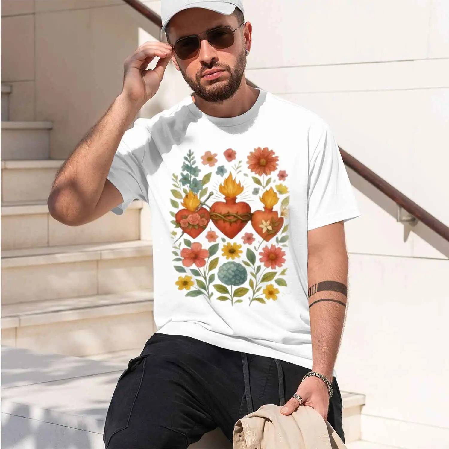 Floral Religious Men's T-Shirt Sacred Hes And Flowers Design Spring Summer Wear For Faithful Gift Recipients 2026 New Model Shor