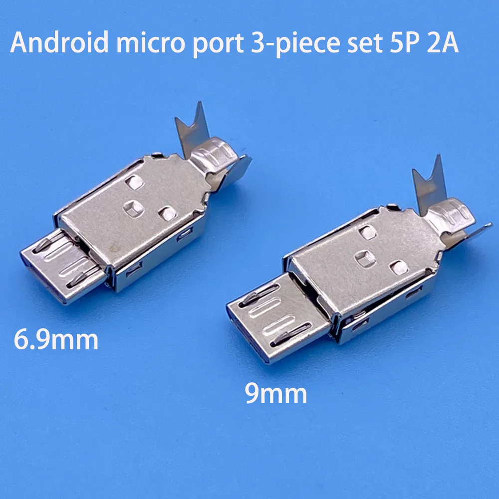 

5/10/20 Sets Android Micro Port 3-Piece Male Plug Connector 5-prong 2A Solder Cable Standard/Extended Rapid Charger Connector