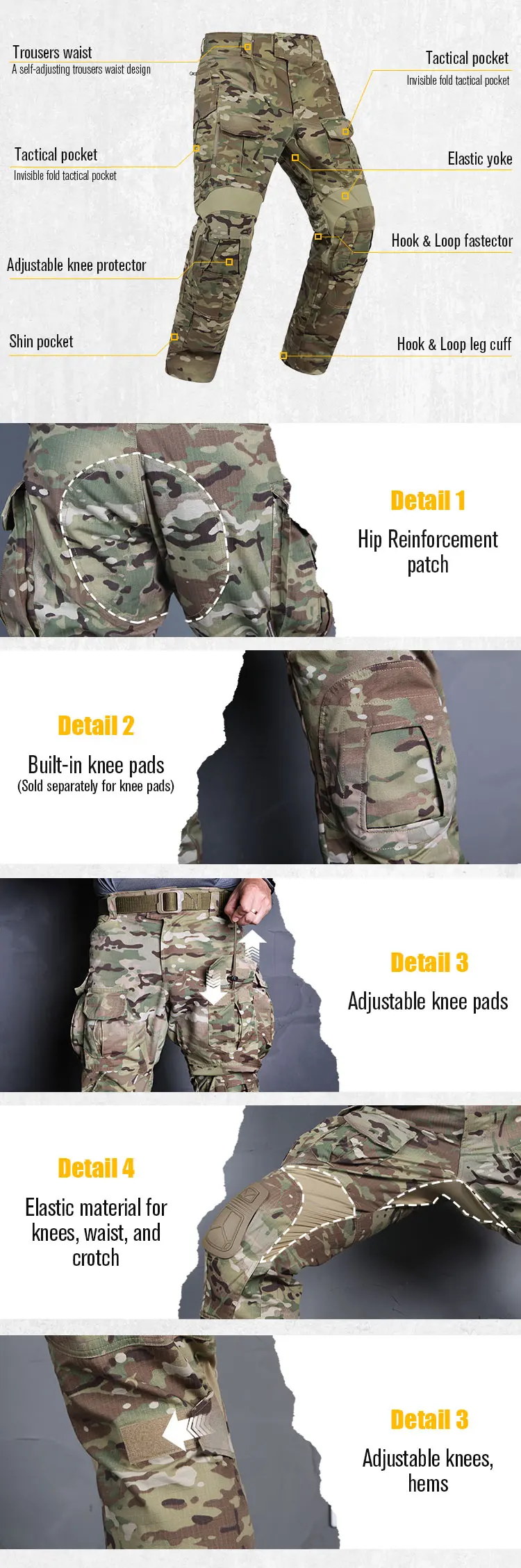 EMERSONGEAR E3 Kampfhose Herren Duty Cargo Hose Taktische Camping Jagd Outdoor Airsoft Sport Training Wandern Radfahren – Detail 2