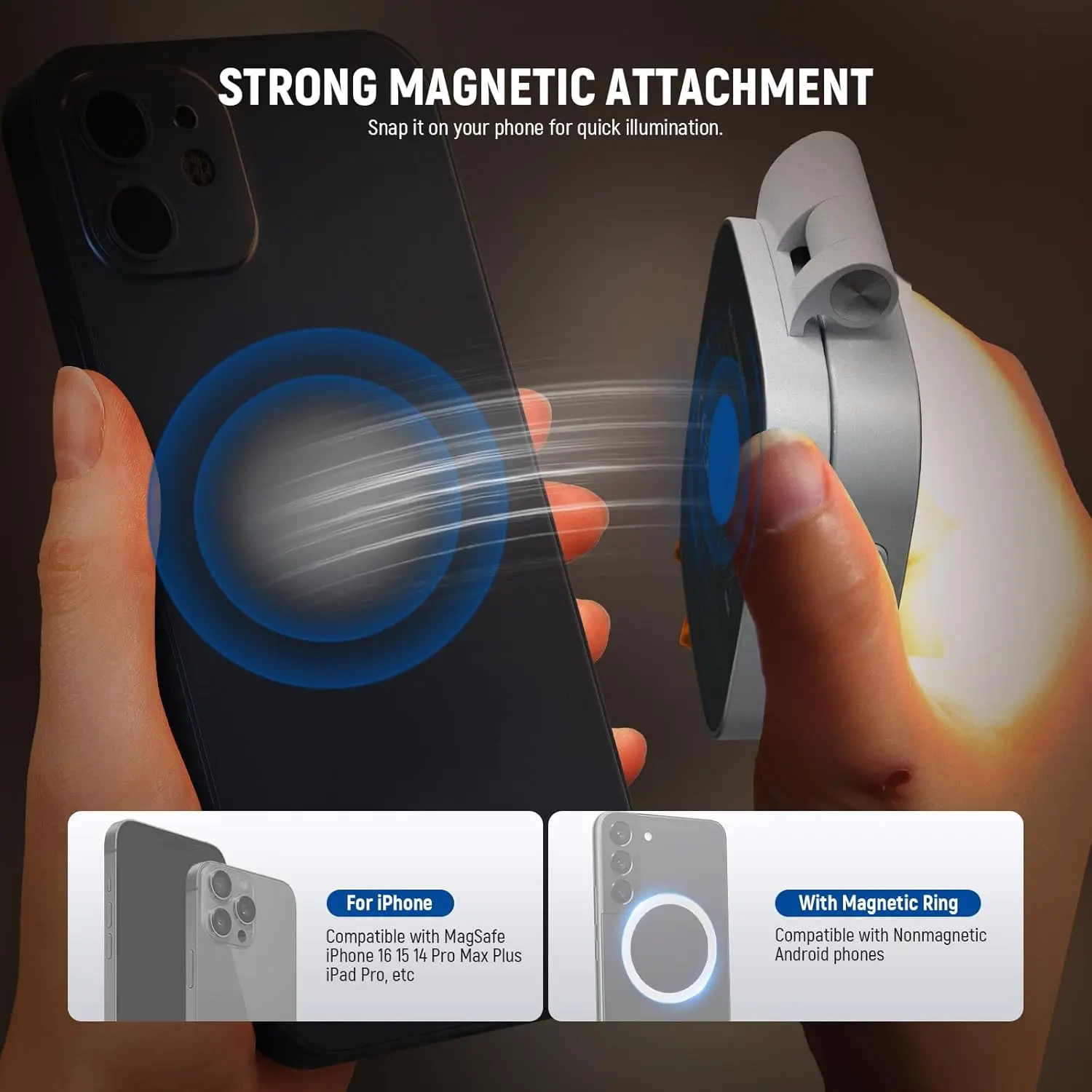 NEEWER Basics Magnetisches Selfie-Licht, 2 W, CRI95+, zweifarbig, schwenkbar, kleine LED-Telefon-Füllbeleuchtung für MagSafe iPhone – Detail 3