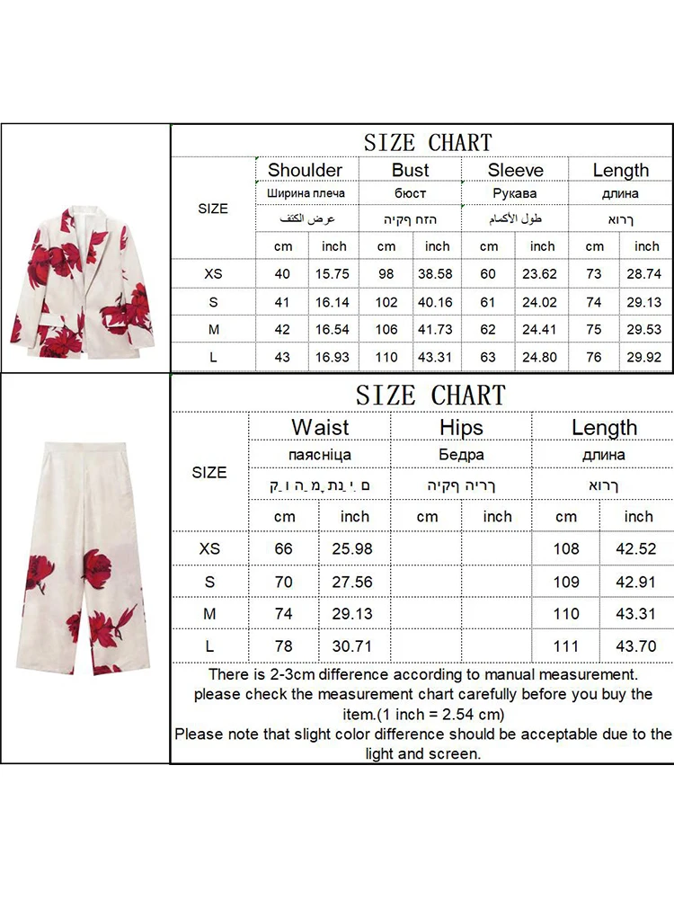 TRAF Elegant Print Blazer Suit and Wide Leg Pants Two 2 Piece Sets Outfits For Women 2024 Classic OL Work Street Outfit Tracksui