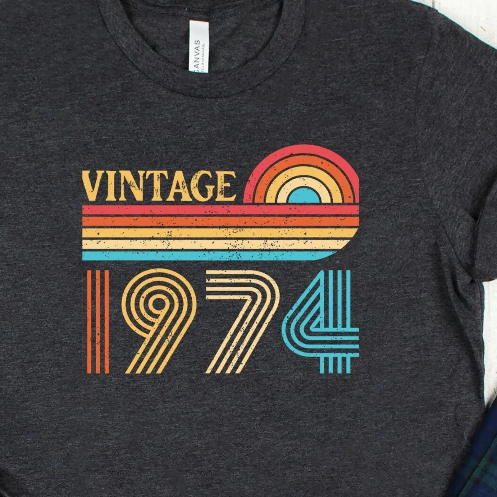 Vintage 1974 Retro Sunset T Shirt Classic Design Birthday Keepsake  vintage Washed Soft Top For Everyday Wear Slightly Stylish