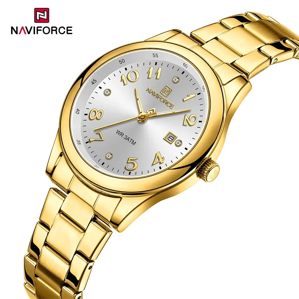 NAVIFORCE Luxury Women Watches Classic Silver Stainless Steel Waterproof Quartz Watch for Women Dress Wristwatch Female Relogio