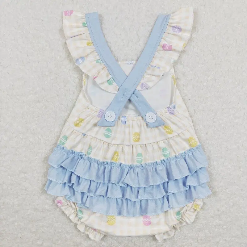 New rts baby Easter girls rompers wholesale boutique Easter egg bow design girls suspender bodysuit