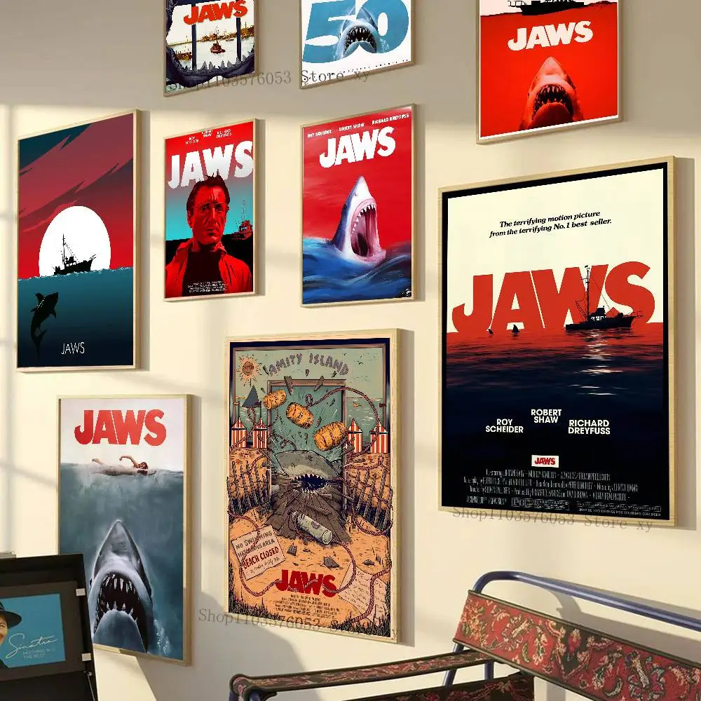 Classic Horror Jaws Movie Poster Self-adhesive Art Room Entrance Restaurant Wall Decor Art Painting