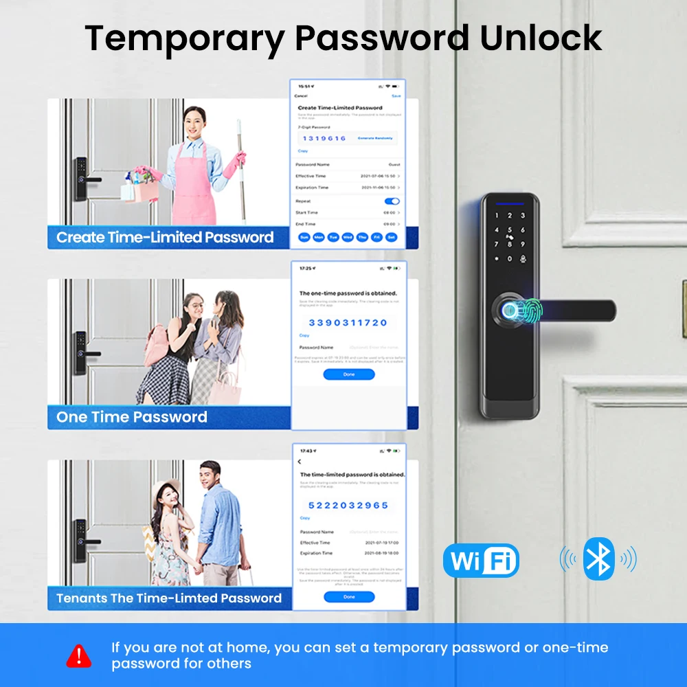 Cerradura de puerta inteligente MIUCDA Tuya WiFi con huella dactilar biométrica/tarjeta inteligente/contraseña/llave de desbloqueo Control remoto por aplicación Smart Life