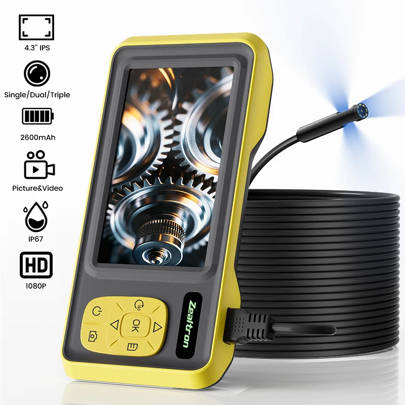 4.3'' IPS Screen Endoscope 1080P HD Camera Detachable Design IP67 Borescope Autofocus 8mm 1920P Inspection Camera for Car&Sewer