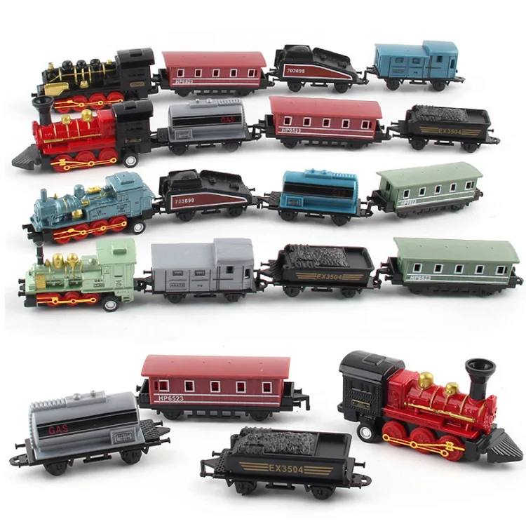 Diecast 1:60 liga carro de brinquedo veículos retro trem a vapor puxar para trás modelo trem crianças brinquedos conjunto para meninos presentes crianças aniversário