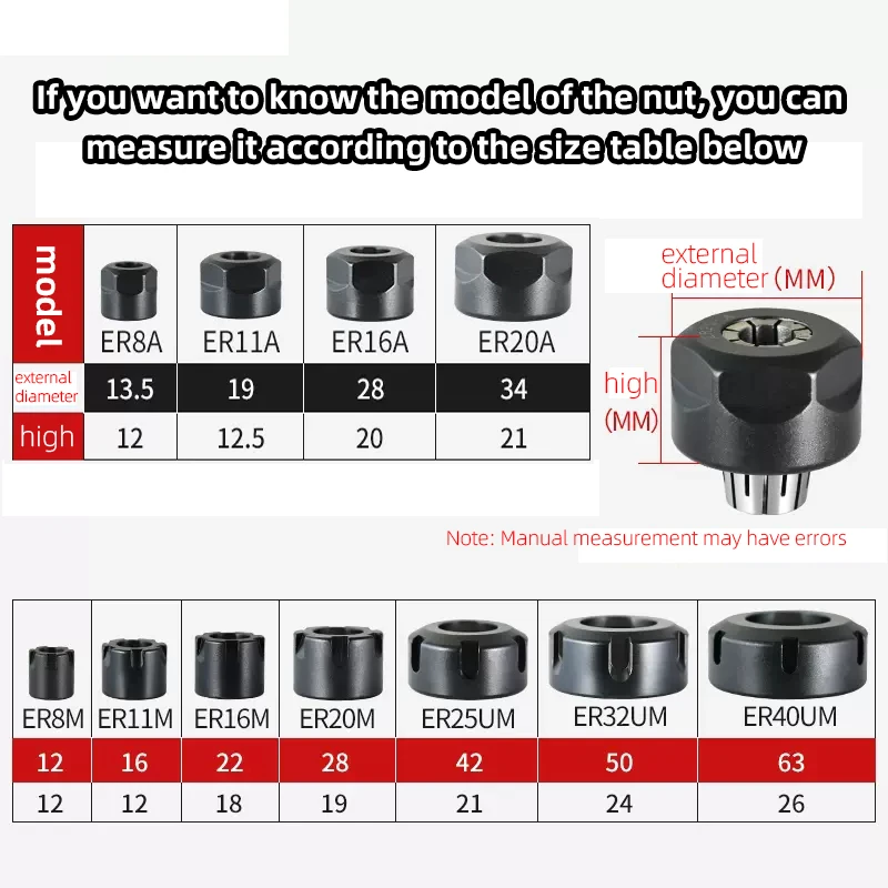 1PC ER8 ER11 ER16 ER20 ER25 ER32 ER40 Nuts A M UM High Precision ER Collet Chuck Nut Accessory Sparepart