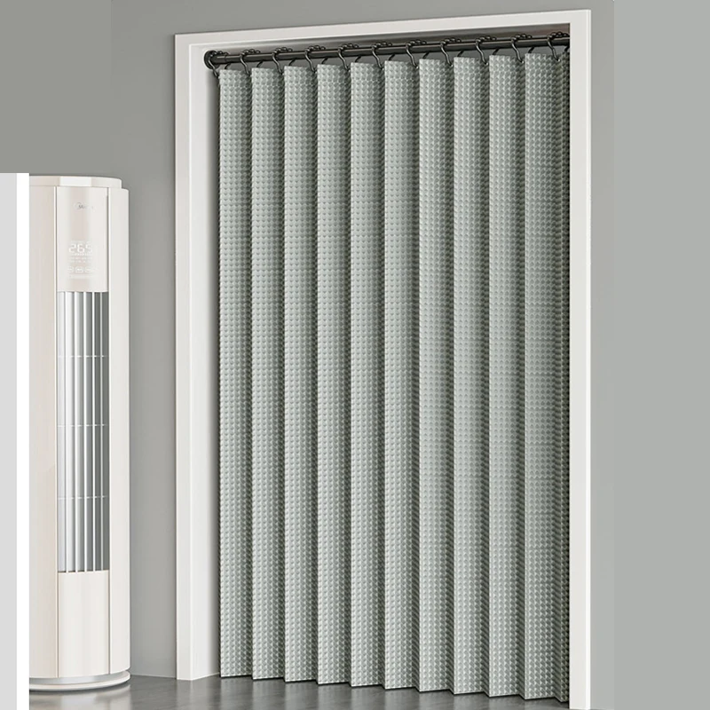 Pastoral Style Blackout Door Curtain Foldable Waffle Weave Polyester Punch-Free Partition Curtain for Home Bedroom Kitchen