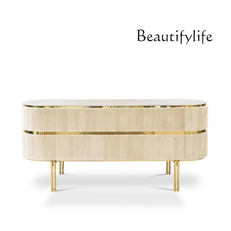 

Light luxury dining side cabinet high-end modern home living room marble solid wood art villa entrance cabinet