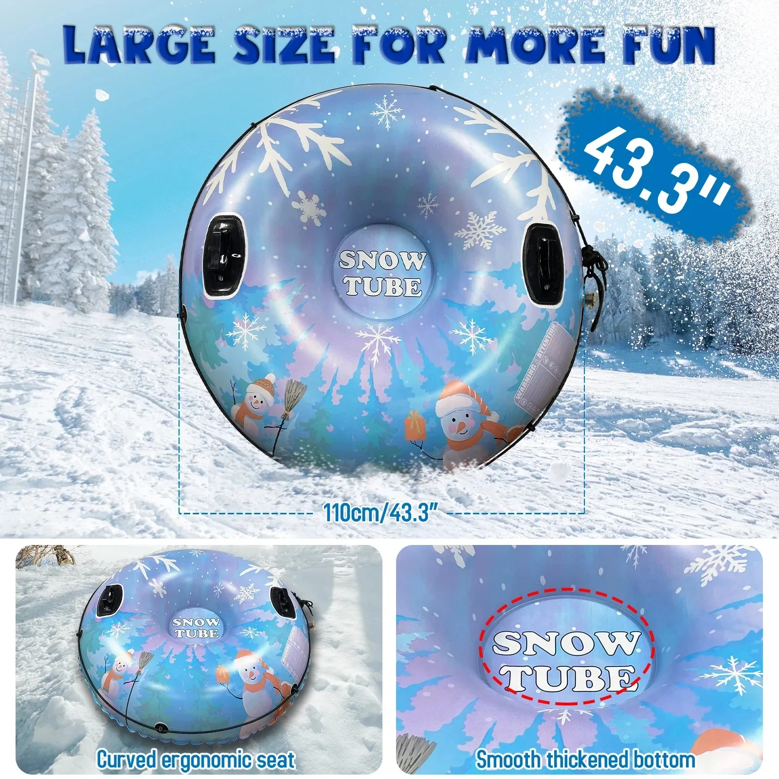 Inflatable Ski Ring PVC Sledding Tube Thicken Skiing Tubing Winter Snow Tube with Handle Snow Racer Durable Snow Sled Board