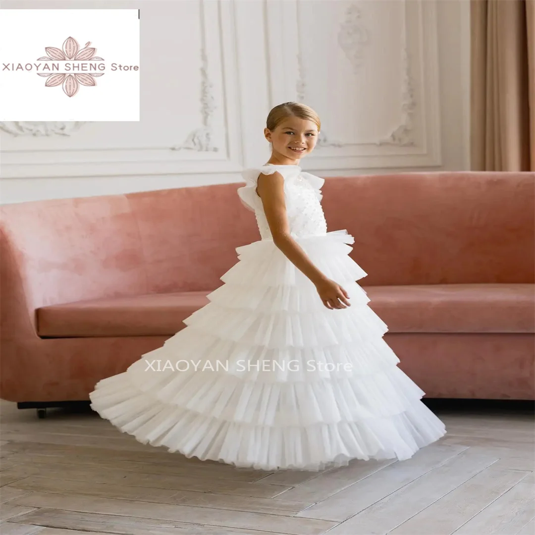 Robe de demoiselle d'honneur Boho en couches pour mariage, princesse en fibre de tulle, robe de Rhde première communion élégante pour enfants, robe de soirée