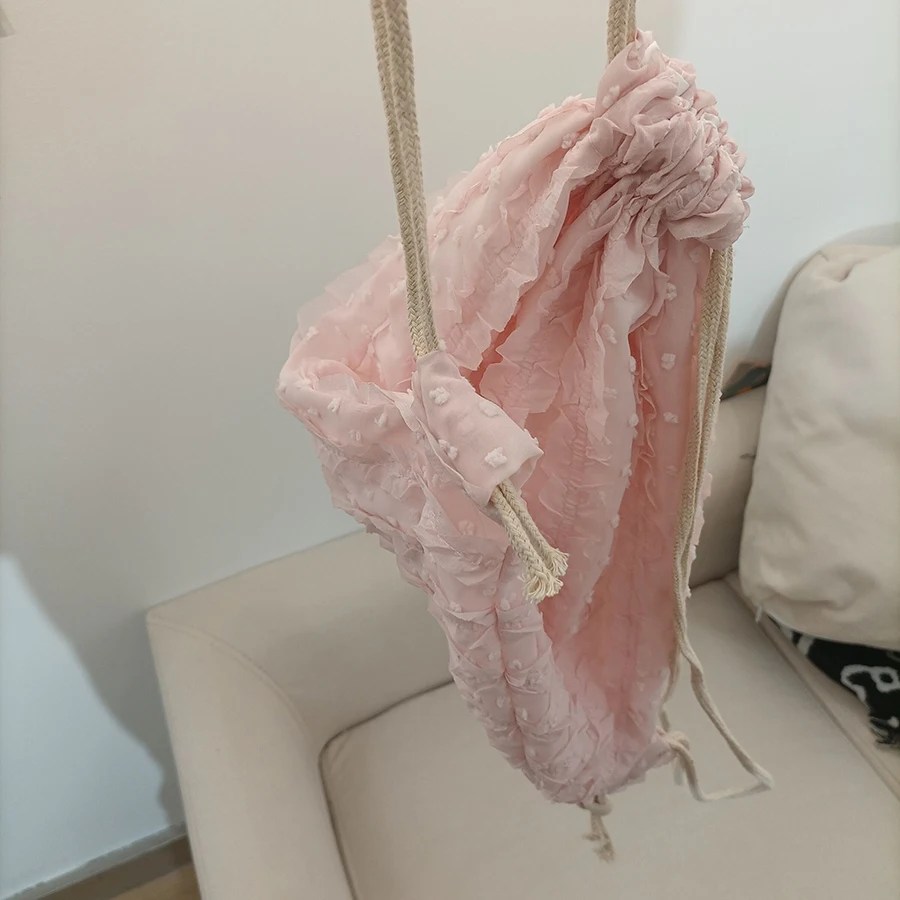 Zaino da donna con coulisse, borsa a tracolla a nuvola pieghettata, borsa a tracolla casual