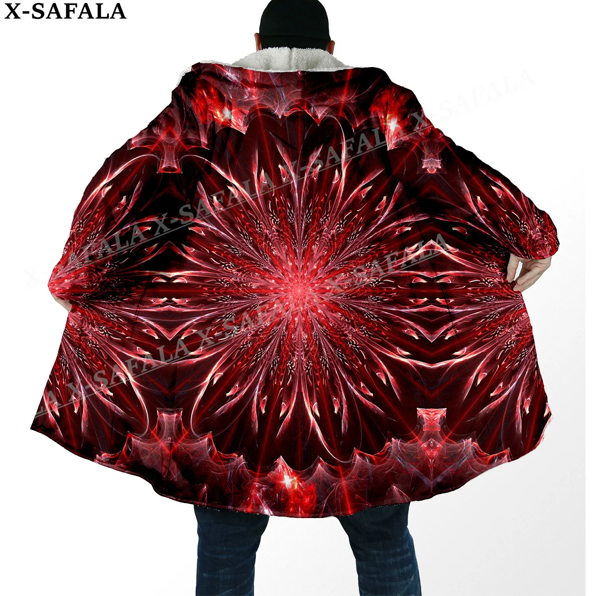 Hippie Psychedelic Colorful Trippy 3D Print Dream Cloak Thick Warm Hooded Men Overcoat Coat Windproof Fleece Cape Robe Blanket-9