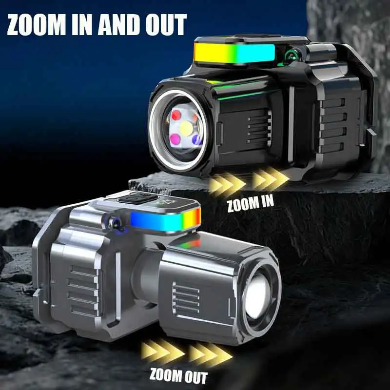Upgrade 5 Colors White Laser Headlight Source Sensor Headlamp LED Flashlight Head Torch Built-in Battery Fishing Camping Lantern