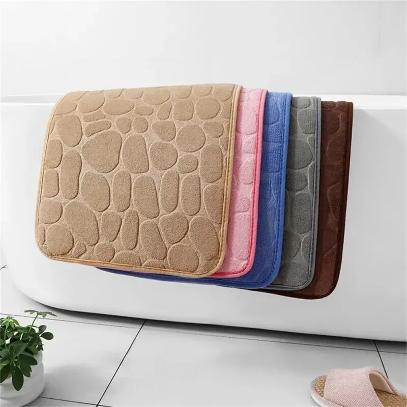 VIKAMA 40X60CM Coral Fleece Pebble Embossed Bathroom Non-Slip Floor Mat Bathroom Floor Mat Floor Bath Mat Room Decoration