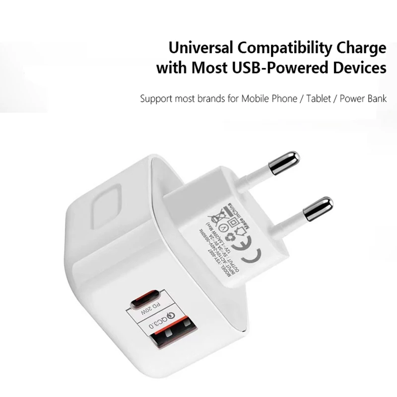 Quick Charger QC3.0 Type C Charger PD 20W USB-C Fast Charging Travel Wall Charger Power Adapter For iPhone 13 12Pro Max