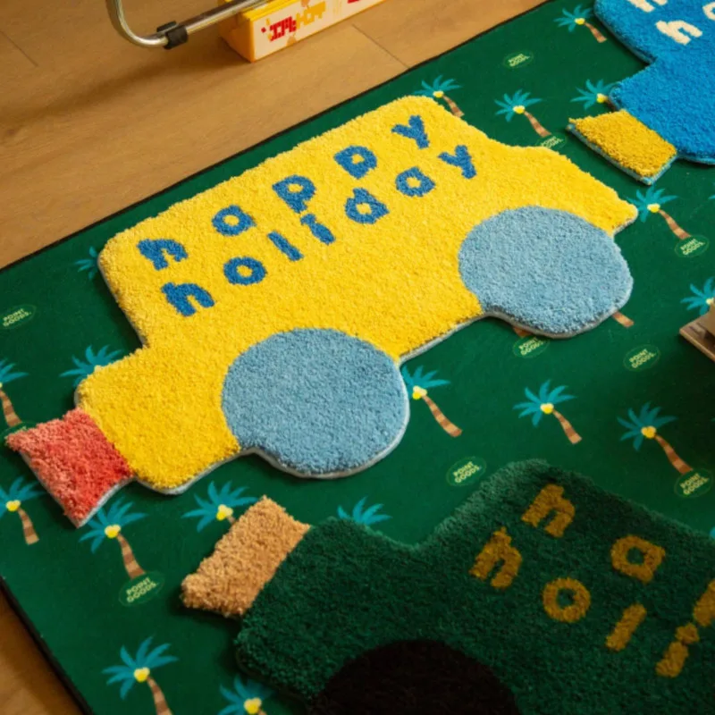 

Cartoon Car Shaped Rug Dopamine Colorful Kids Bedroom Carpet Soft Plush Non Slip Bathroom Floor Mat Entrance Doormat Home Decor