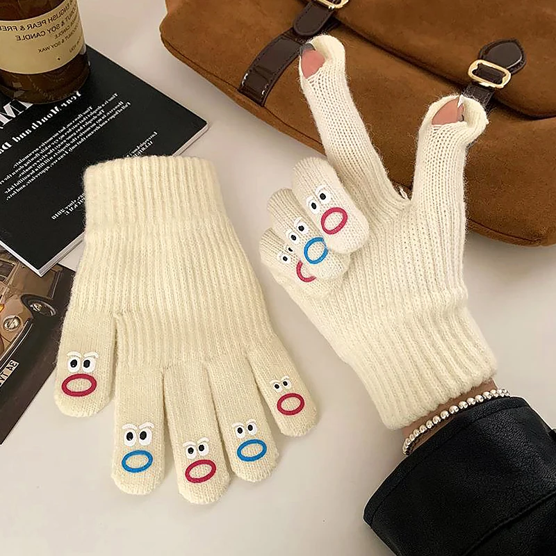 1Pair Rich Colors Interesting Ugly And Cute Mouth Monster Gloves Dew finger Touchable Screen Five Fingers Knitted Keep Warm