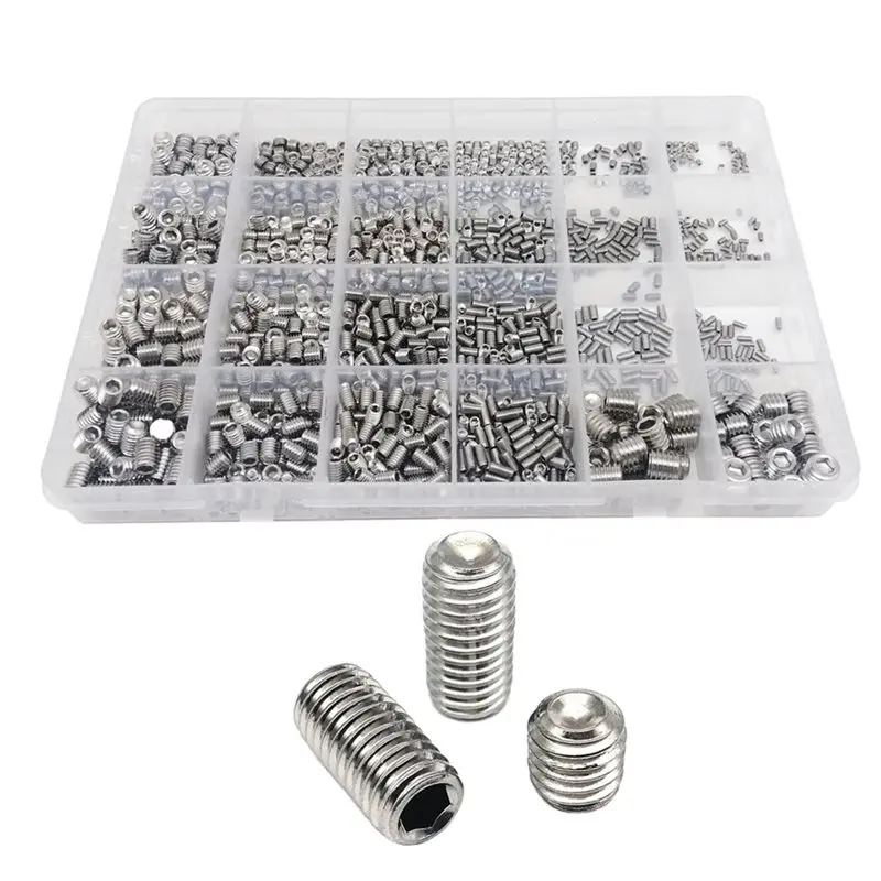 

AT19-1500 M2 M2.5 M3 M5 M6 M8 DIN916 Stainless Steel Black Hex Hexagon Socket Allen Cup Point Grub Bolt Set Screw Kit Box
