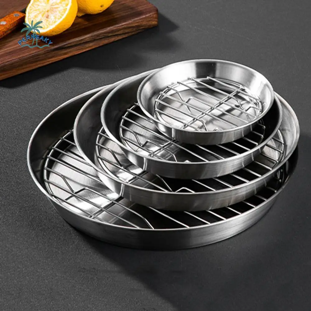 

304 Stainless Steel Air Fryer Baking Tray Non-stick Food-Grade Air Fry Basket Heat-resistant Elevated Mesh Circular Drain Pan