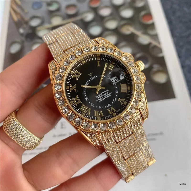 2025 Hip Hop Green Diamond Watche for Men Fashion Automatic Date Quartz Clock Dress Square Iced Jewelry WristWatch Man for Gift