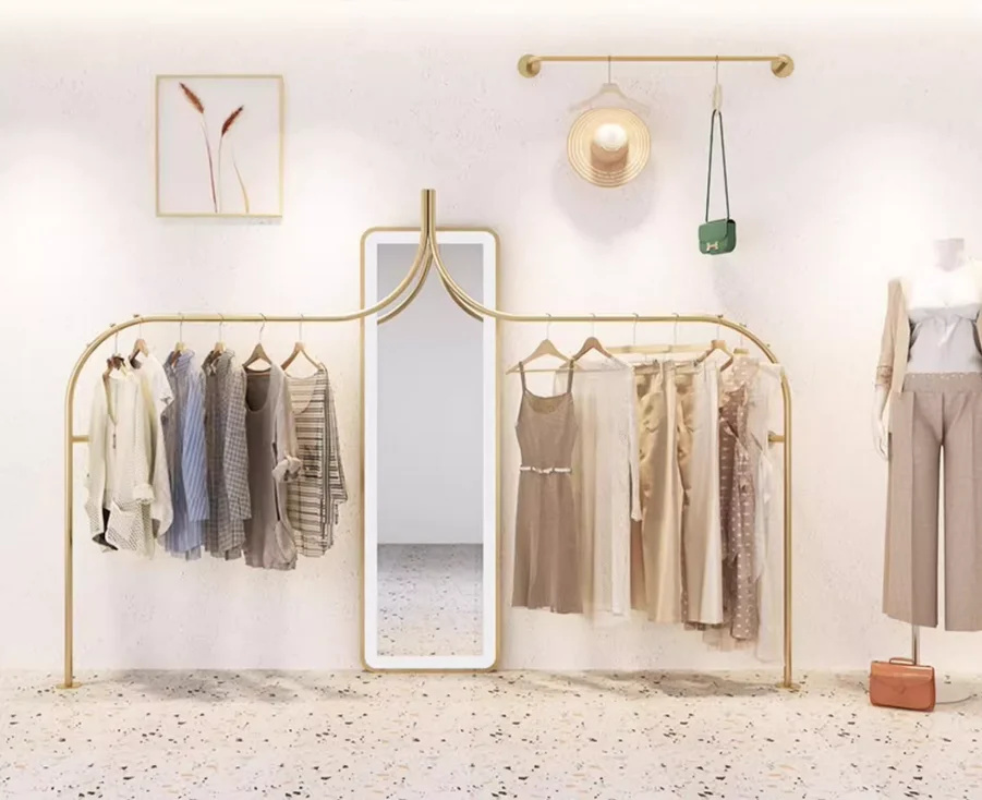 Clothing display rack, women's clothing store decoration dedicated shelf, wall hanging hanger display rack design pole