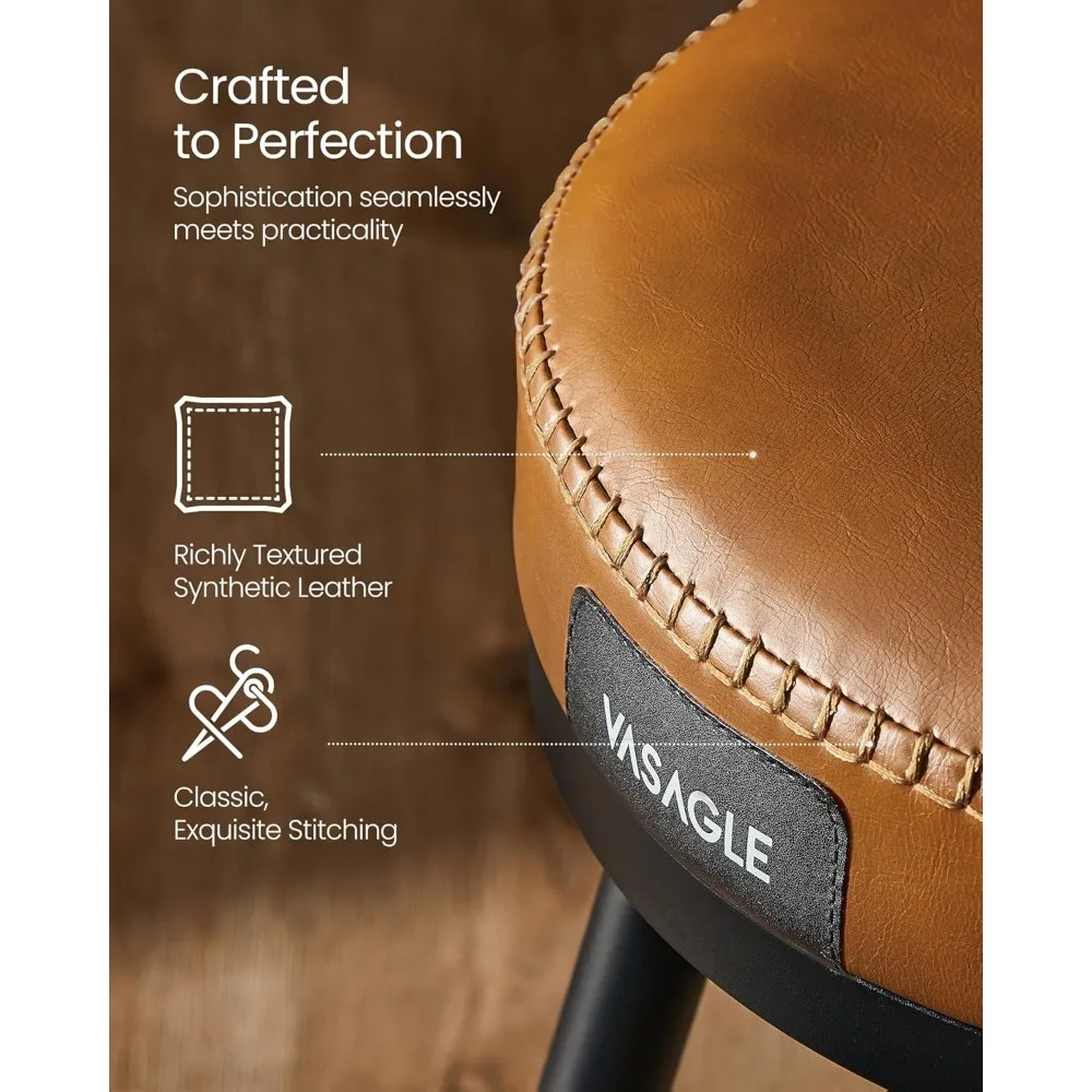 EKHO Collection - Swivel Bar Stools Set of 2, Counter Height Backless Bar Stools, Synthetic Leather with Stitching,