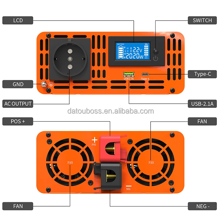 DATOUBOSS-Inversor de Onda Senoidal Pura Fora da Rede, Potência, 12V, 24V, 48V, DC para CA 110V, 220V, 230V, 240V, 3000W, 1000W, 1500W, 2000W, 3000W