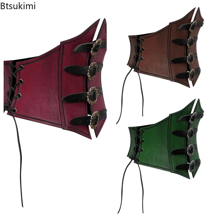 Cinturón Ancho de Cuero PU Estilo Medieval Vintage, Cinturón de Armadura Steampunk, Accesorio de Disfraz para Mujer y Hombre, Cinturón Vikingo de Caballero para Cosplay