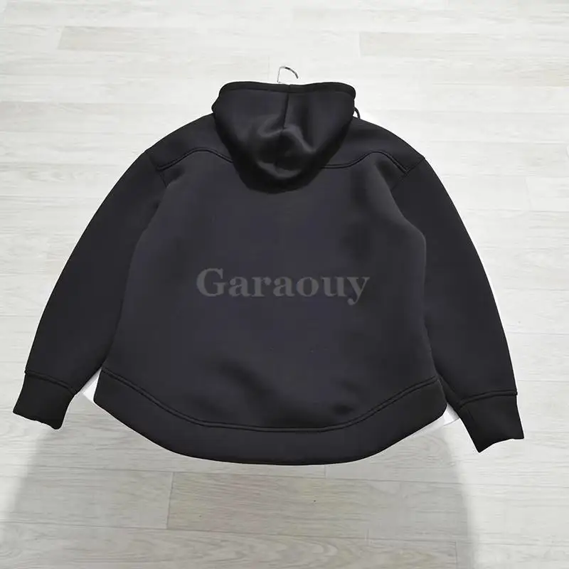 Garaouy 2024 Spring Women Simple Hooded Long Sleeve Zip Hoodie Jacket Female Casual Fashion Street Oversized Asymmetric Coat New