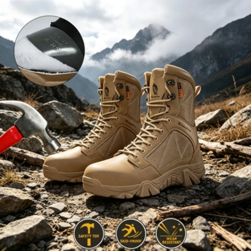 

High-Top Anti-Smashing Work Boots Outdoor Waterproof Safety Shoes Steel Toe Non Slip Men's Boots Fashion Protective Men Shoes