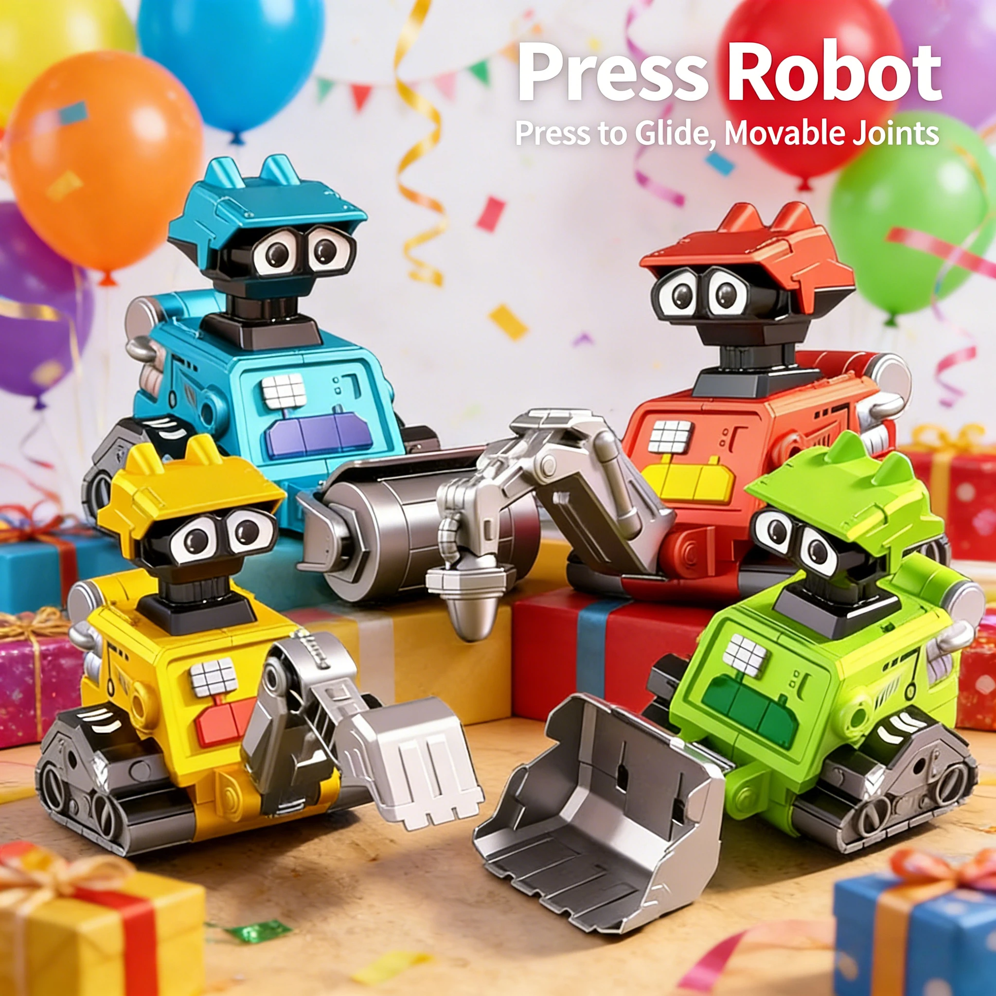 รถของเล่นเด็กแบบกด รถขุดขนาดเล็ก หุ่นยนต์ รถเลื่อนแบบเฉื่อย ข้อต่อเคลื่อนที่ ของเล่นเสริมพัฒนาการแบบโต้ตอบสำหรับพ่อแม่ลูก