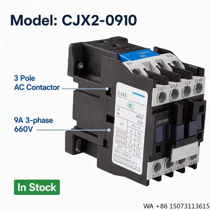 CJX2-0910 AC Contactor 3 Pole 9A 660V for Motor Control Switchgear Relay Compatible with CJX2-1801 CJX2-1210
