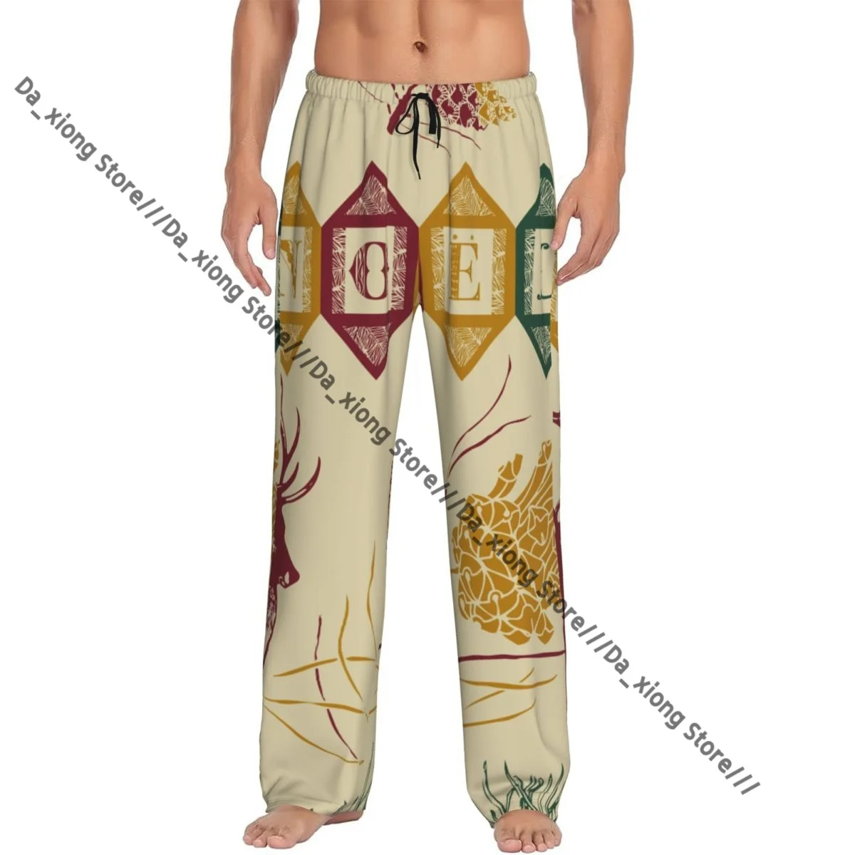 Christmas Deer Vintage Mens Pajamas Pyjamas Pants Lounge Pants Sleep Bottoms