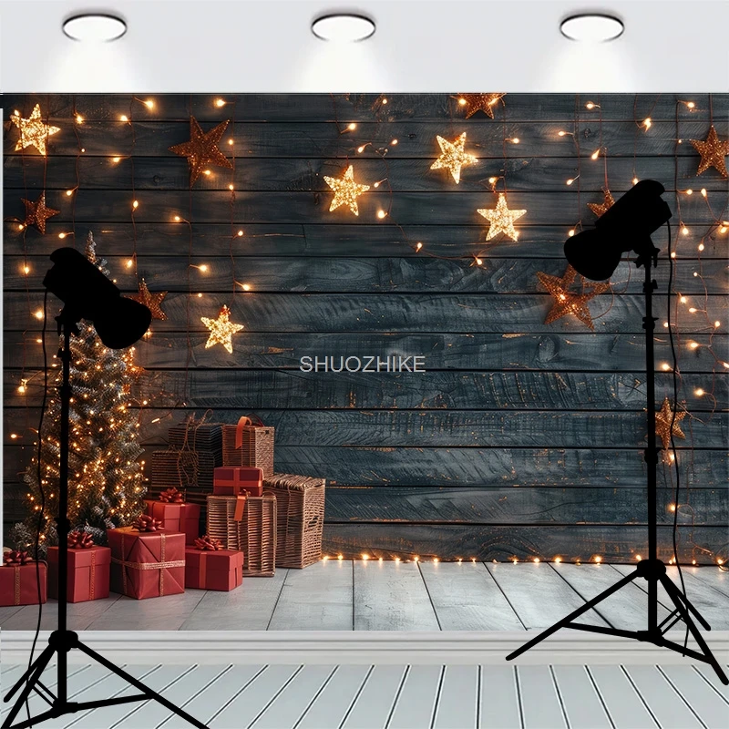 

Wooden Floor Window Background Christmas Day Fireplace Living Room Decoration Family Party New Year Photography Backdrops AC-06