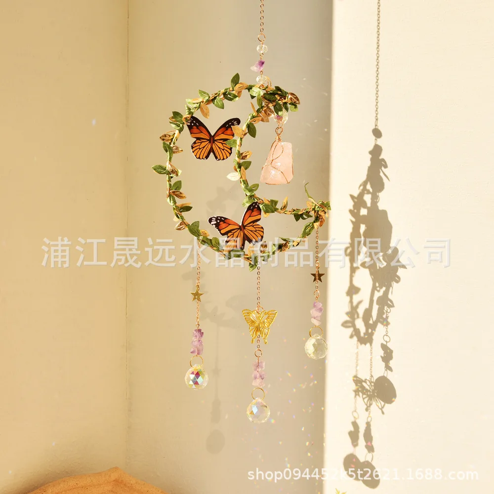 

WW diy hand-wound plant department pentagram moon sunshine catcher crystal wind chime pendant