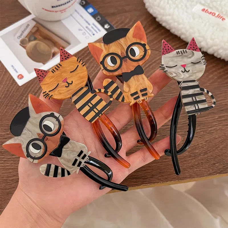 

Cute Cartoon Cat Twist Hair Clips Women Acrylic Hair Claw Crab Holder Barrettes Hairpin Hair Grip Girl Fashion Hair Accessories