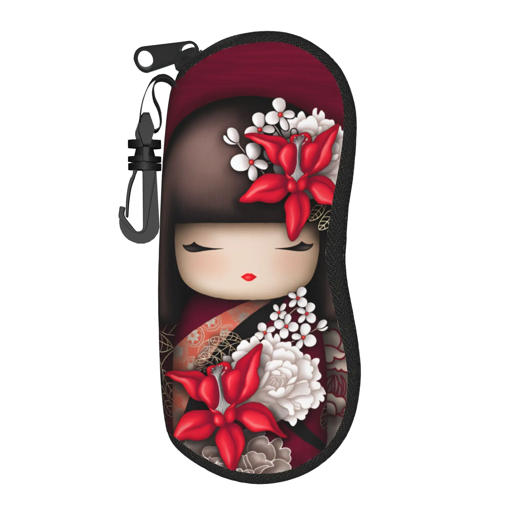 Japanese Kokeshi Doll Glasses Case Cover  Zip Sunglasses Pouch Fashion Outdoor Eyeglass Cases Cover Male Female Eyewear Bag