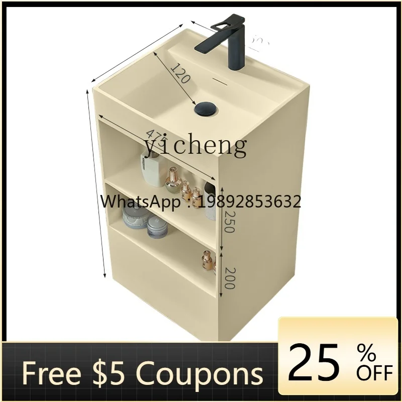 

Tqh Artificial Stone Bathroom Cabinet Integrated Floor-Type Creative Storage Sink Cream Style Column Type Washbasin