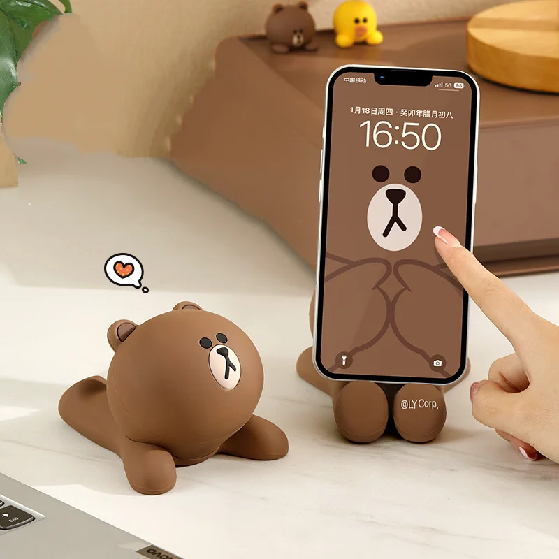 Kawaii Line Friends Mobile Phone Holder Cartoon Brown Doll Tablet Stand Gift Cute Cony Lazy Bracket Girl Desktop Ornaments