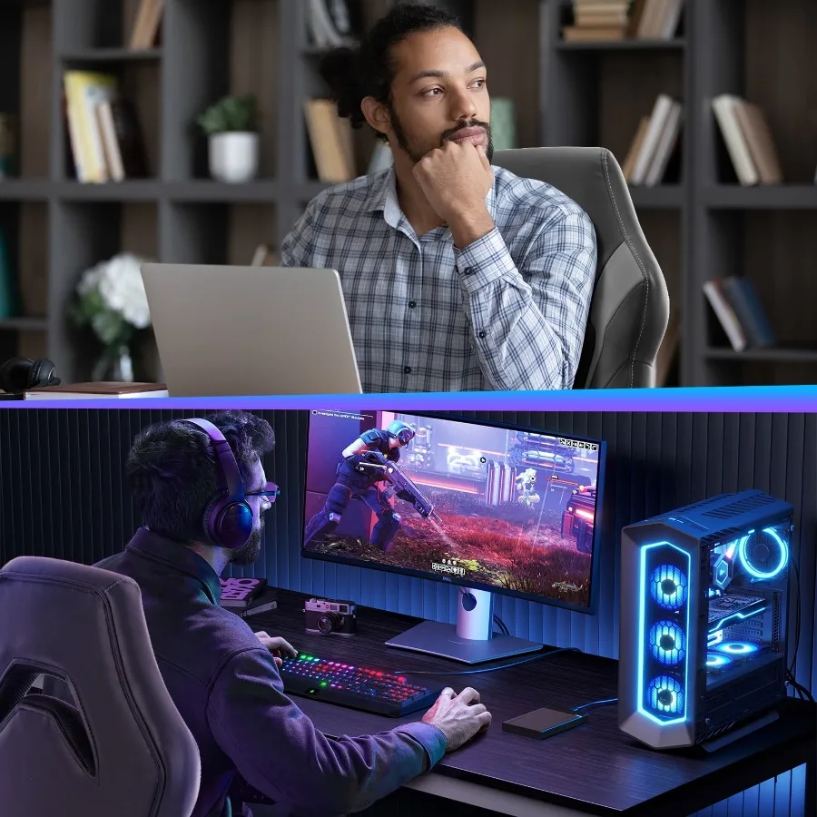 Ergonomic Gaming Chair with PU Leather Adjustable Swivel Computer and Office Desk Chair with Flip-Up Armrests Gray view 2