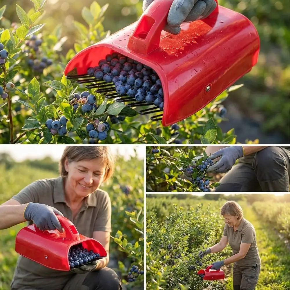 Metal Comb Blueberry Picker Hand-Held Ergonomic Handle Berry Picking Rake Labor Saving Comfortable Grip Blueberry Shovel