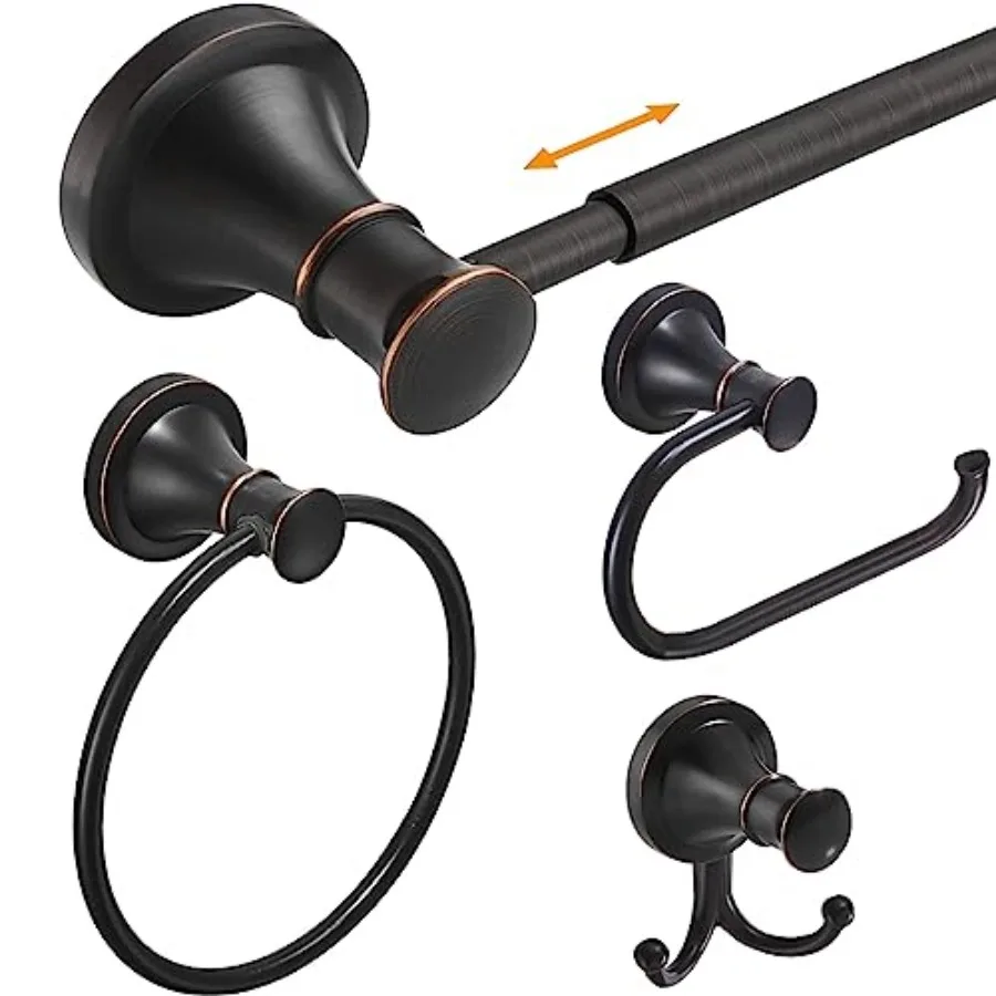 

Bathroom Accessory Set 4-Piece Wall Mount Hardware with Adjustable Towel Bar Rack Towel Ring Paper Towel Holder Double Towel Ho