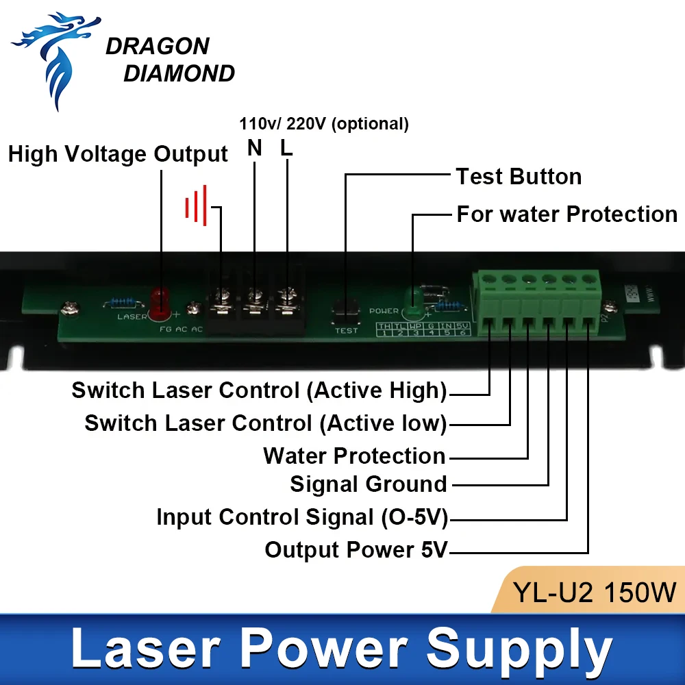 Imagem -02 - Yongli-tubo Laser Original para Gravação Máquina de Corte Fonte de Alimentação 150w Yl-u2 Psu Alto Poderoso Gravador a Laser