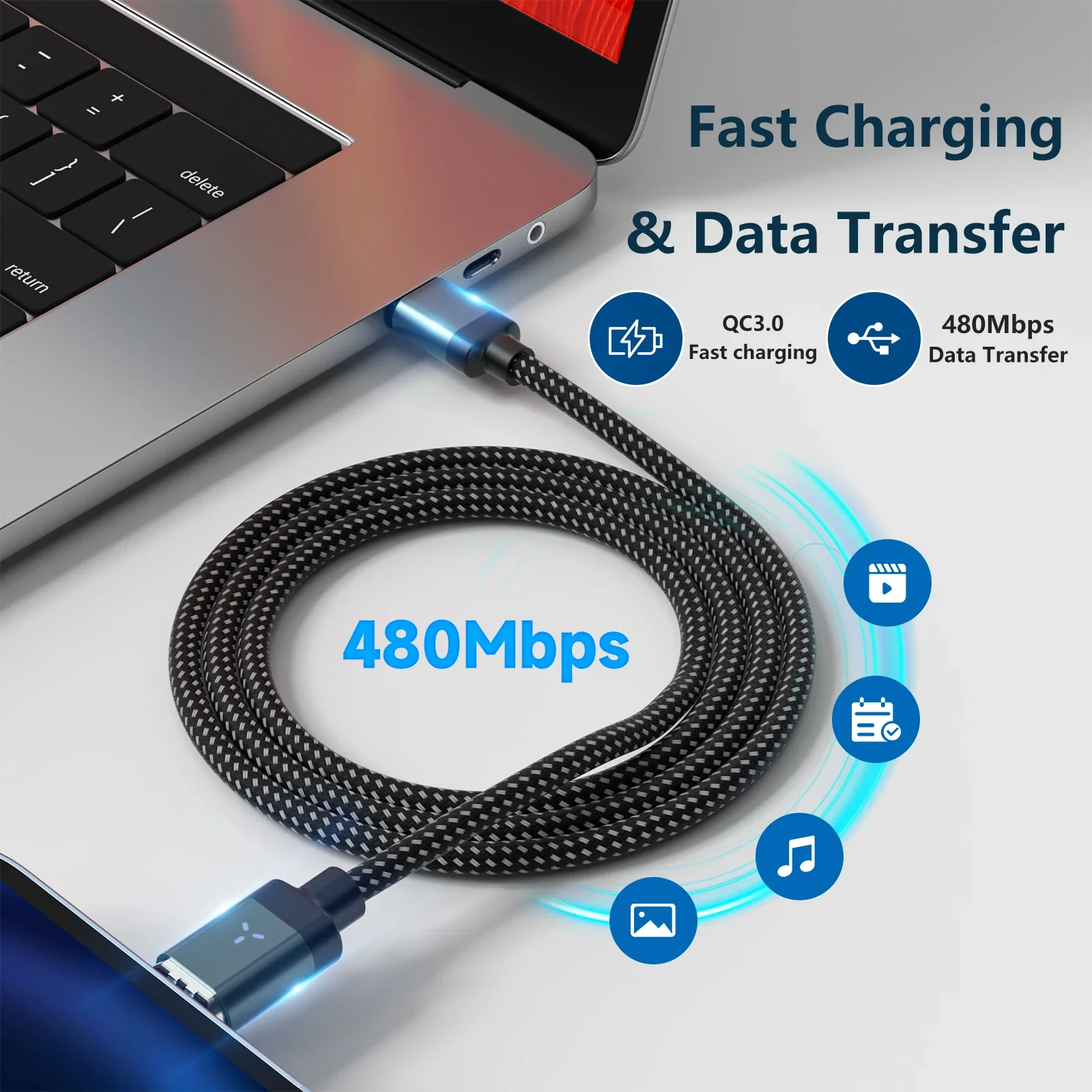 Kabel do szybkiego ładowania PD100W z magnetycznym mocowaniem, podwójny kabel USB-C do ładowania iPhone 17 16 15 Samsung Xiaomi Huawei — zdjęcie produktu 2