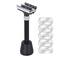 Adjustable Butterfly Open Double Edge Safety Razors Set With 5 Pcs Blades & 1 Razor Base