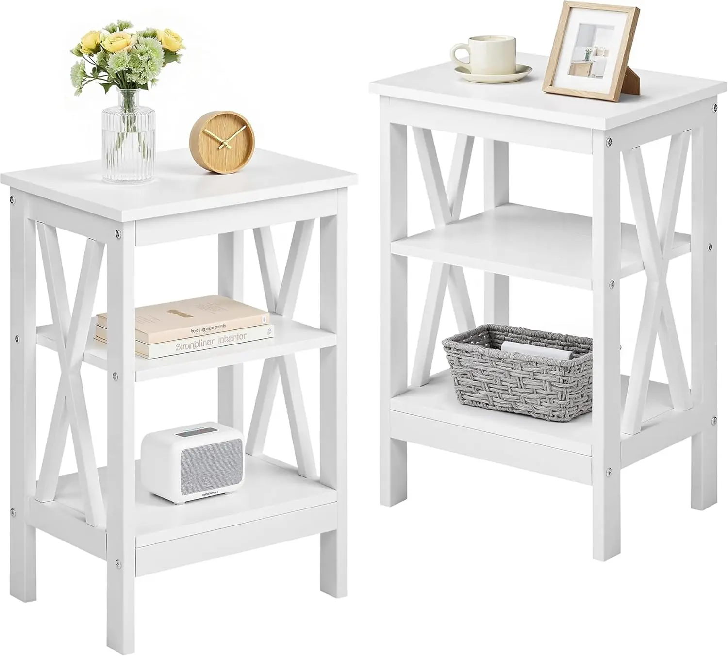 

End Table Set of 2, Bedside Table, 24" Tall Living Room End Tables, X-Design Reinforced Nightstands, Side Table with 3-Tier S